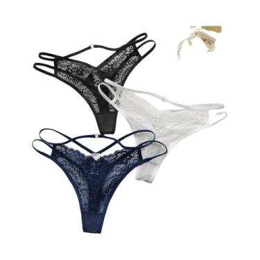 Imagem de Conjunto De 3 Calcinhas De Renda Multicoloridas Sexy E Leves Para Mulh