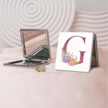 Imagem de Espelho de maquiagem portátil Flower Alphabet Series, mini espelho portátil dobrável, espelho de contorno quadrado portátil de dupla face, adequado para todos em qualquer ocasião