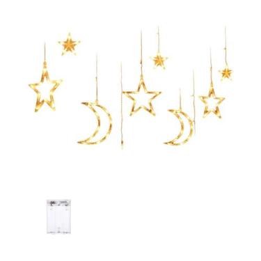 Imagem de Luzes De Cordão LED Em Forma De Estrela E Lua, Alimentadas Por Bateria
