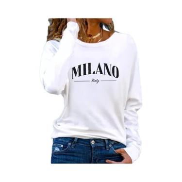 Imagem de Camiseta Feminina Fina De Algodão De Manga Comprida Branca - NONE, BR-