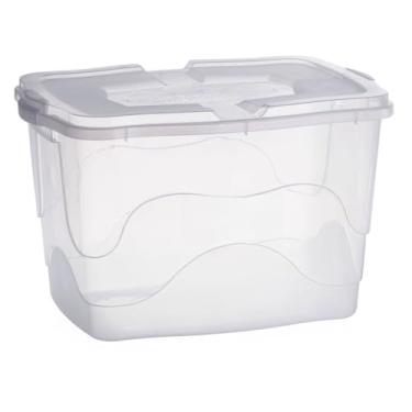 Imagem de Kit de 6 a 12 Caixas Organizadoras Transparentes 34L com Trava Empilhável para Roupas, Brinquedos, Livros e Documentos(Kit Com 8 Unidades)