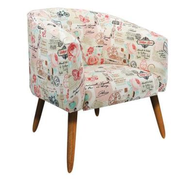 Imagem de Poltrona Stella Estampado Retro Rosa D61 Pés Palito Castanho D03 - D'R