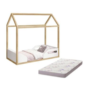 Imagem de Mini Cama Montessoriana Zoe Branco/natural Com Colchão Physical - Reller Móveis Branco/natural