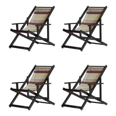 Imagem de Kit 4 Espreguiçadeiras Dobrável Black Cb-chevron Vermelho