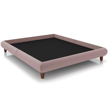 Imagem de Cama Casal King Base Box Pés De Madeira 210cm Otto P05 Veludo Rosê - Lyam Decor