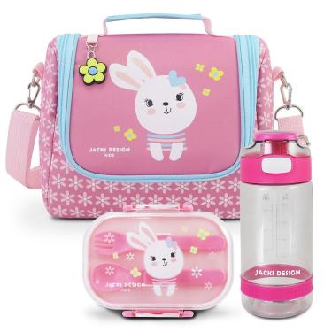 Imagem de Kit Lancheira Térmica Infantil E Pote P/ Lanche Com Garrafa 550ml Rosa