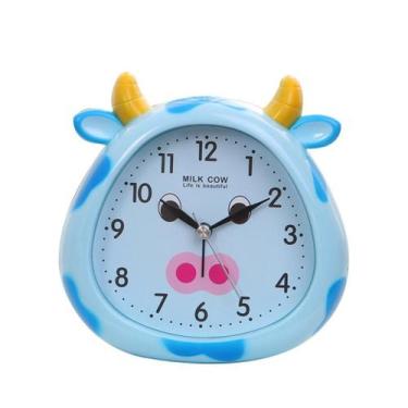Imagem de Despertador de cabeceira infantil em forma de vaca com luz noturna azu