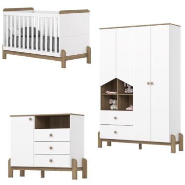 Imagem de Quarto Infantil 3 Pecas Berco Mini Cama Ternura Branco Jequitiba HP He