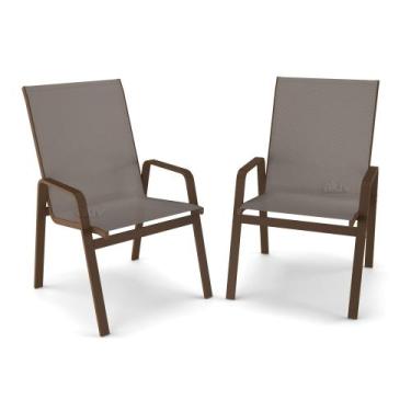 Imagem de kit 2 cadeira Riviera Piscina Praia Alumínio Marrom Tela Fendi - Aluv 