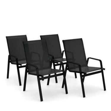 Imagem de Kit 4 Cadeira Riviera Piscina Alumínio Preto Tela Preto - Aluv Móveis