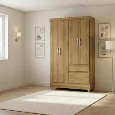 Imagem de Guarda Roupa Solteiro Pequeno Ideal 4 Portas 2Gavetas Nature - Repleta