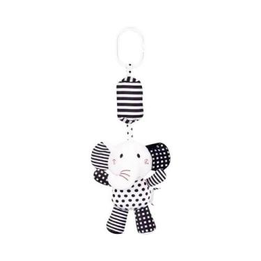 Imagem de Brinquedo De Carrinho De Bebê Em Pelúcia Preto E Branco Com Chocalhos 