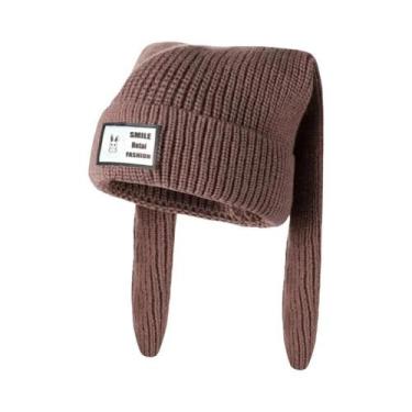 Imagem de Gorro De Lã Com Orelhas Longas, Feito À Mão, Coreano, De Cor Sólida, Q