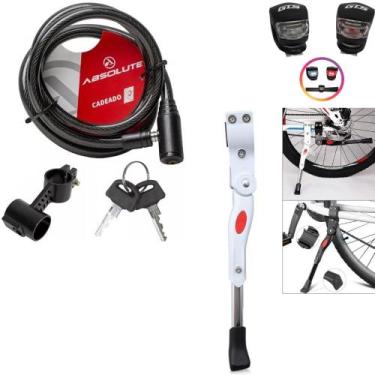 Imagem de Descanso Pezinho Lateral + Cadeado Trava Bicicleta + Par De Sinalizado