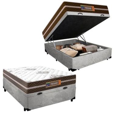 Imagem de Cama Box Baú Casal Suede Colchão Molas Ensacadas Colchões 138cm Cinza Suporta Até 120 K...