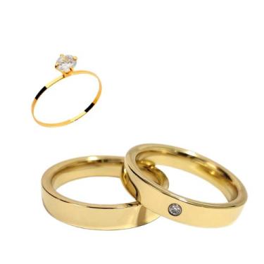 Imagem de Par Aliança Casamento Reta com zircônia 4mm Tungstênio ouro 18k - Marr