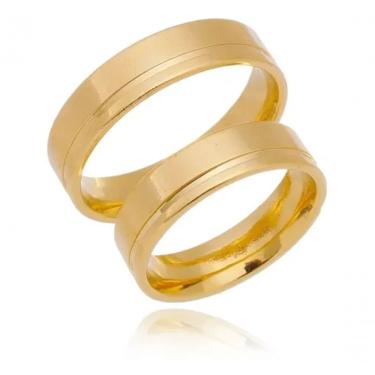 Imagem de Par De Alianças 6mm Banhada A Ouro 18k Friso Lateral