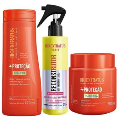 Imagem de Shampoo Máscara +Proteção e Spray Reconstrutor Bio Extratus - MAISPROS