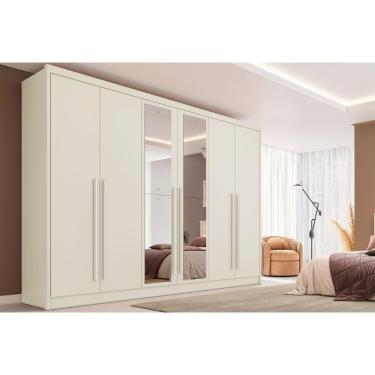 Imagem de Guarda Roupa Casal Valencia 6 Portas de Bater 6 Gavetas MDF Porta com Espelho Off White Europa