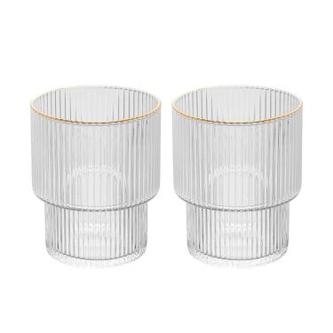 Imagem de Cj 2 Copos Baixos de Vidro Transparente C/Fio de Ouro Lines 220ml Wolff