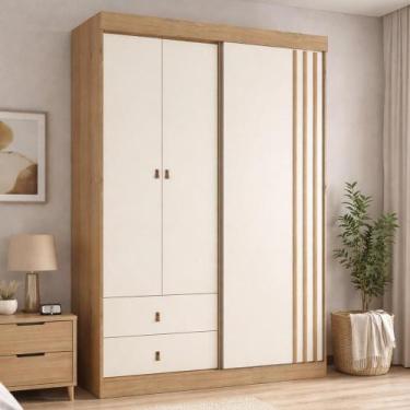 Imagem de Guarda-Roupa Solteiro THB Aspen, 3 Portas de Bater e Correr, Capuccino