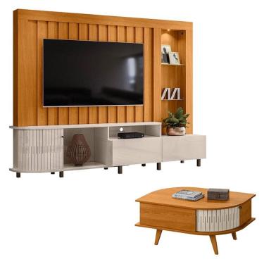 Imagem de Estante Home Theater Le Mans com Mesa de Centro Indianápolis Cinamomo Off White – Madetec