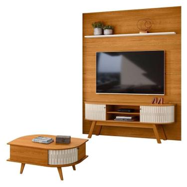 Imagem de Estante Home Theater com Bancada Laguna com Mesa de Centro Indianápolis Cinamomo Off White – Madetec