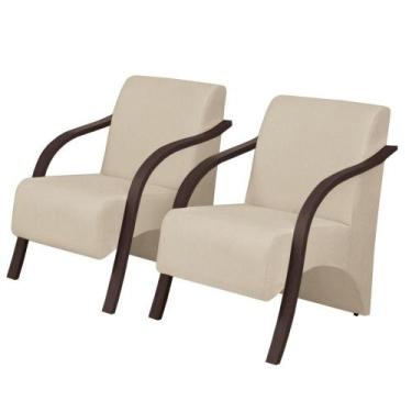 Imagem de Kit 2 Poltronas Vênus 1 Lugar Braço Pé Madeira Bege - D SALLA