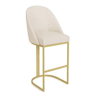 Imagem de Banqueta Alta Bela Estilo Industrial Estrutura Metal Assento Tecido Rosa Dourado Pallazio