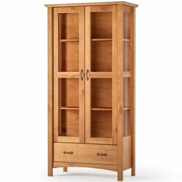 Imagem de Cristaleira 100% Madeira Maciça com 2 Portas 1 Gaveta Stella - Carvalh