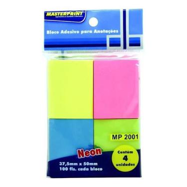 Imagem de Bloco Adesivo Para Anotações 37.5x50mm Neon 4cores -c/400fls - MASTER 