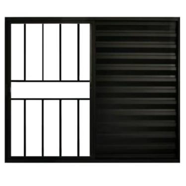 Imagem de Janela Veneziana de Correr 3 Folhas com Grade Alumínio Preto 1.00 x 1.
