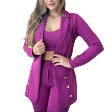 Imagem de Conjunto Blazer Feminino Casaco Casaquinho Social Slim Para Trabalho C