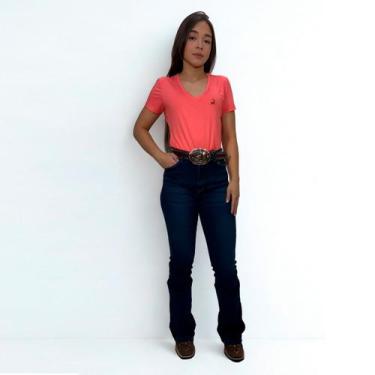 Imagem de Calça Jeans Feminina Wrangler Flare Cintura Alta Elastano, Azul, Escur