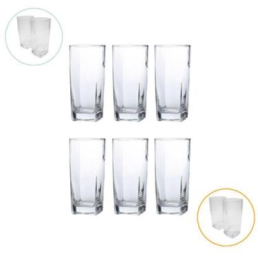 Imagem de Jogo De Copos Vidro Texas 320ml Quadrado Suco Agua - 6un - Praticasa