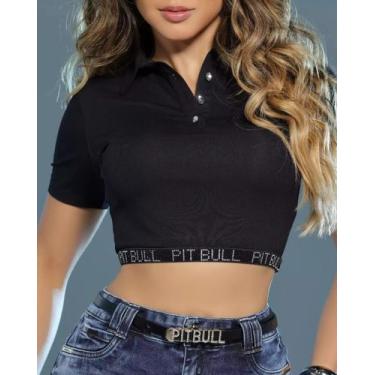 Imagem de Polo Cropped Feminina Pitbull Lançamento Ref 87237, Preto, GG