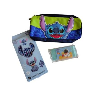 Imagem de Kit com Estojo Grande Lilo Stitch Apontador 12 Lápis Stitch Borracha T