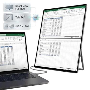Imagem de Monitor Duplo Portátil 16 Extensor Tela Notebook 1920x1200 USBC HDMI E