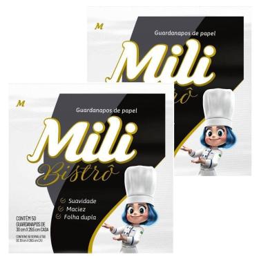 Imagem de Guardanapo Bistrô Folha Dupla 30x29,5CM Kit 2 Pacotes com 50 Unidades Mili