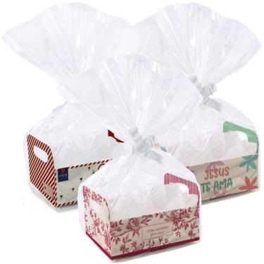 Imagem de Kit Cesta de Papel Caixote g com Folha Poli e Laço 25x18,5x9,5CM Pacote com 10 Unidades Cromus