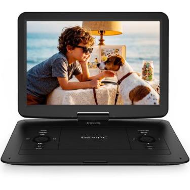 Imagem de Reprodutor de DVD portátil DEVINC com tela HD giratória de 15,6" e bat