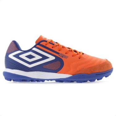Imagem de Chuteira Umbro Society Pro 5 Bump Club Laranja e Azul - Masculina, 43,