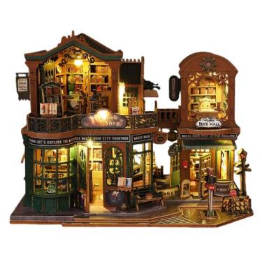 Imagem de Bloco de Montar Brastoy Livraria Crepúsculo em Madeira Luzes LED e Mon