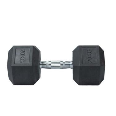 Imagem de Halter 20kg Emborrachado Sextavado Cromado Dumpbell Academia - PHELPS 