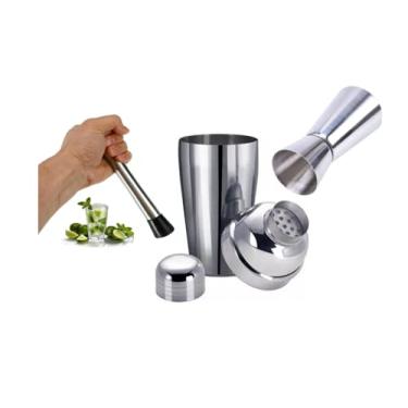 Imagem de Kit Inox Caipirinha Drinks Coqueteleira Dosador Socador