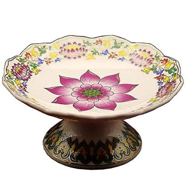 Imagem de Buddhist Supplies Prato de cerâmica de lótus para sala de estar e frutas, Prato de Tributo para casa
