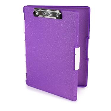 Imagem de Dexas Prancheta de plástico Slimcase 2 com armazenamento e abertura lateral, glitter roxo, pranchetas de material de escritório para organizar, carregar e armazenar, suporte A4, prancheta de