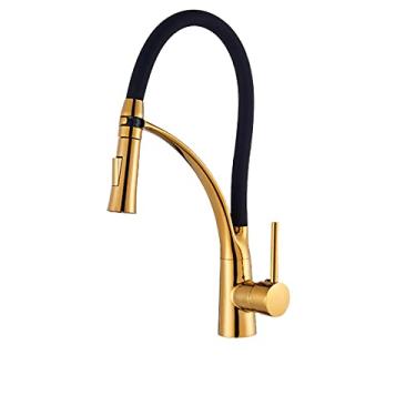 Imagem de Acabamento em preto e cromado Torneira de cozinha Montagem em convés Extrair Bico de pulverizador duplo Quente & Torneiras misturadoras de água fria para pia de cozinha, 3, China