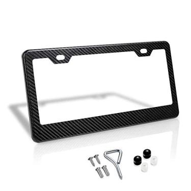 Imagem de Moldura para placa de licença 100% fibra de carbono real 2 furos pretas placas molduras, capas de placa de licença de carro suportes design fino com cromo parafuso tampas kit de ferramentas para veículos dos EUA, Canadá e México, Glossy Black, 1, 1