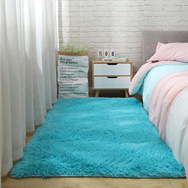 Imagem de Tapete macio para quarto, tapetes fofos, tapete felpudo sala de estar, tapetes peludos meninas meninos desgrenhados crianças bebês pelúcia berçário tapetes de dormitório azul claro 24 polegadas x 79 polegadas